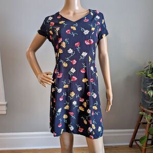 Vintage 90s Blue Floral Mini Dress Cottagecore Summer Size Large